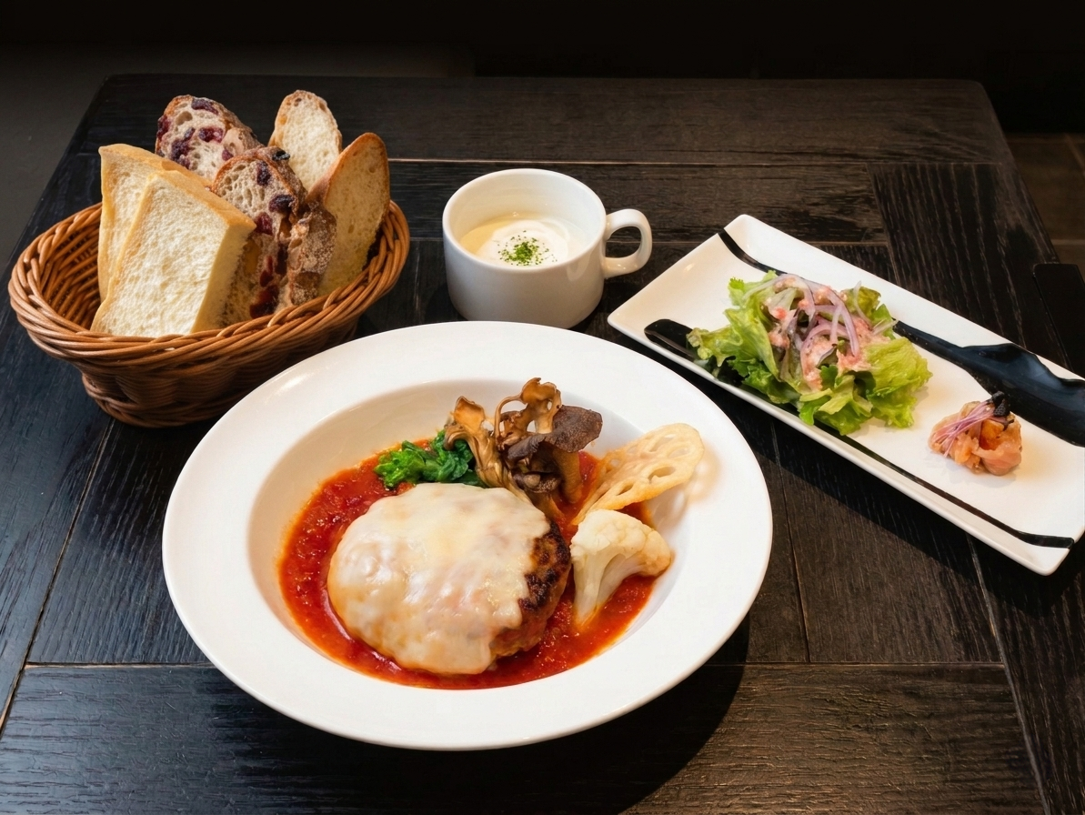 国産合い挽き肉のイタリアンチーズハンバーグ